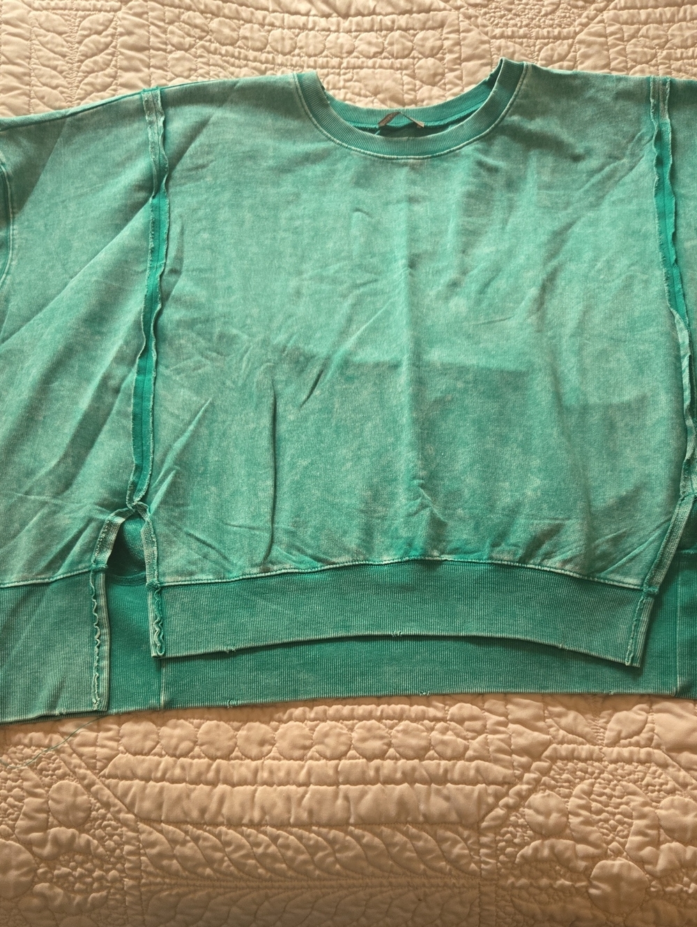 Zenana Outfitters Turquoise Raw-Seam Crewneck Sweatshirt
